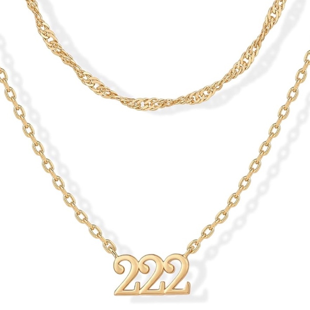 222 Elegant Gold Necklace with Number Pendant